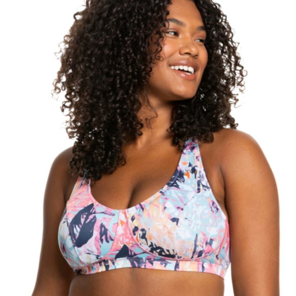 New ROXY Fitness D-Cup Bikini Bra Top in Mood Indigo Trouble Double Print